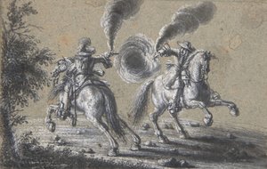 Zwei Reiter schießen aufeinander, 1600-1677 von Heinrich Werdmuller