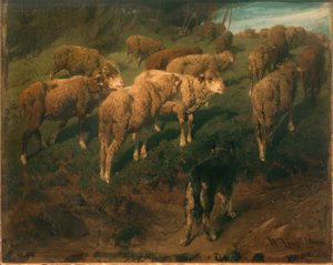 Schafe mit schwarzem Hund von Heinrich von Zügel