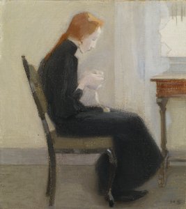 Mädchen beim Häkeln von Helene Schjerfbeck