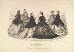 Sechs Frauen im Freien, Nr. 676, aus La Elegancia, 1865-66 von Heloise Leloir