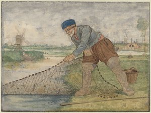 Ein Fischer zieht sein Netz ein von Hendrick Avercamp