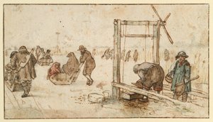 Drei Schlitten auf dem Eis von Hendrick Avercamp