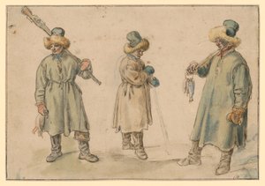 Drei Studien eines Bauern in Winterkleidung von Hendrick Avercamp