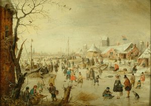 Winterlandschaft mit Schlittschuhläufern von Hendrick Avercamp