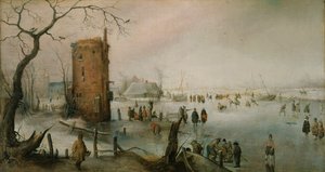 Schlittschuhlaufen in der Nähe einer Stadt
