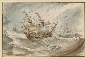 Stürmische See mit großem Segelschiff von Hendrick Avercamp