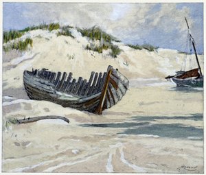 Glücksschiffe auf den Dünen in „Garirlande des dunes“, von Emile Verhaeren, illustriert von H.Cassiers in Art-H.Piazza, Paris 1927. von Hendrick Cassiers