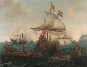 Niederländische Schiffe rammen spanische Galeeren vor der englischen Küste, 3. Oktober 1602