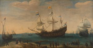 Ostindienfahrer vor einer Küste, ca. 1600-30 von Hendrick Cornelisz Vroom