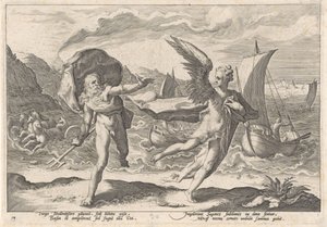 Coronis verwandelt sich in eine Krähe von Hendrick Goltzius (workshop of)