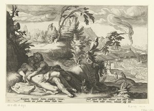 Corvus ertappt das Mädchen Coronis von Hendrick Goltzius (workshop of)
