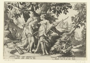 Jupiter verführt Callisto in der Gestalt von Diana