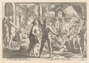 Phaëthon bittet Apollo, seinen Wagen fahren zu dürfen von Hendrick Goltzius (workshop of)
