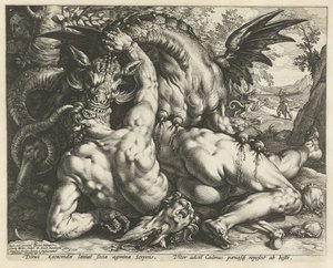 Gefährten von Kadmos von einem Drachen verschlungen