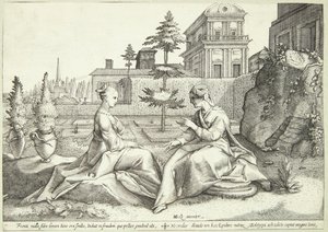 Juno in Verkleidung als Beroë warnt Semele von Hendrick Goltzius