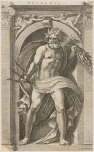Neptun, Blatt 2 der Folge "Acht antike Gottheiten" von Hendrick Goltzius