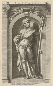 Saturn, Blatt 1 der Folge „Acht antike Gottheiten“ von Hendrick Goltzius