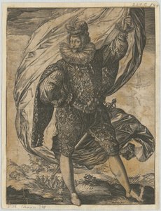 Stehender Fahnenträger, den Kopf nach links gewandt von Hendrick Goltzius