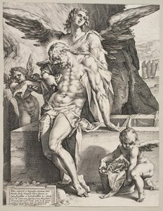 Der Leib Christi von einem Engel gestützt