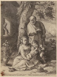 Verkündigung, Blatt 1 der Folge "Das Leben der Jungfrau Maria" von Hendrick Goltzius