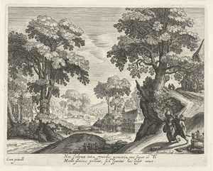 Landschaft mit einem Bauernpaar auf einem Feldweg