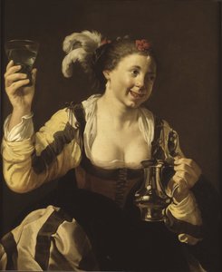 Ein Mädchen hält ein Glas (Geschmack. Aus der Serie "Die fünf Sinne")