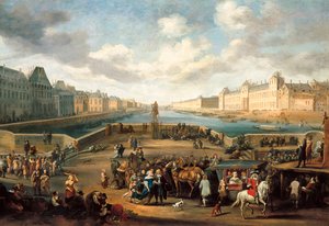 Blick auf Paris mit dem Louvre, vom Henri-IV-Brücke (Pont Neuf) von Hendrick Mommers