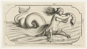 Eine Frauenfigur bläst auf einer Muschel von Hendrick de Keyser (I)