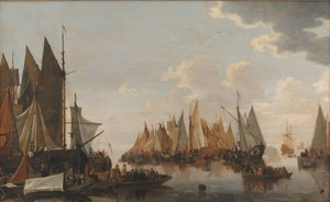 Einschiffung von Truppen an einem niederländischen Fluss