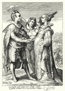 Heirat aus Liebe, vollzogen von Amor von Hendrik (after) Goltzius