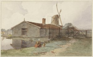 Mühle mit Holzbauten bei Amsterdam