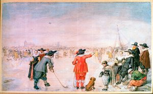 Golf auf dem Eis des Flusses Ijsel bei Kampen