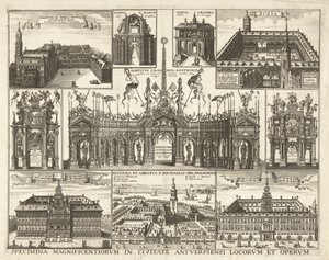 Blatt mit zehn Darstellungen des Einzugs des Kardinal Infant Ferdinand in Antwerpen, 1635
