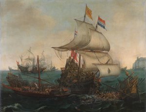 Niederländische Schiffe rammen spanische Galeeren vor der englischen Küste, 3. Oktober 1602