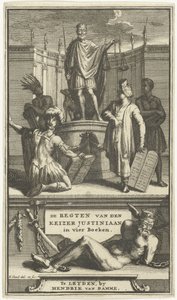 Titelseite für De regten van den keizer Justiniaan, Leiden, 1705 von Hendrik Elandt