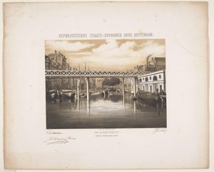 Ansicht der Korenbeurs in Rotterdam mit Zukunftsvision einer Eisenbahnlinie von Hendrik Frederik Sartor