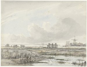 Sumpfige Landschaft außerhalb einer Stadt