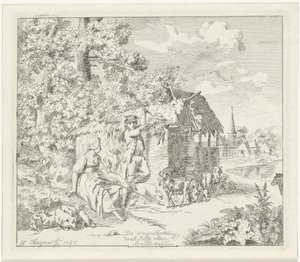 Hirtin und junger Mann bei einer Scheune (Annette und Lubin) von Hendrik Hoogers