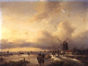 Figuren in einer gefrorenen Flusslandschaft