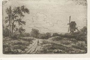 Figur auf einem Weg bei einer Mühle
