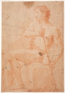 Männliches Modellstudie, sitzend mit Stab von Hendrik Krock