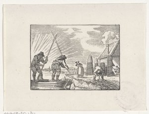 Figuren in einem Moorgebiet bei der Arbeit mit Torf von Hendrik Numan