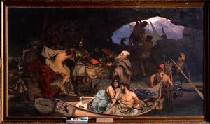 Die Korsaren. (Szene, in der sie ihre Beute und ihre Gefangenen (Geiseln) in eine Höhle bringen) von Henryk Siemiradzki