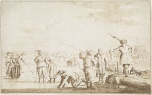 Eislandschaft mit Jäger, der einen Otter zeigt von Hendrik Spilman