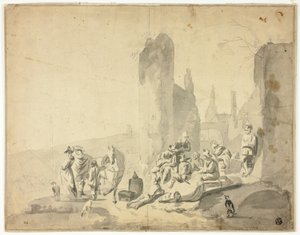 Hafenszene mit verschiedenen Figuren