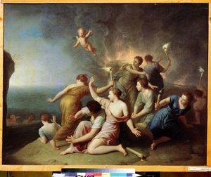 Odyssee von Homer: Die Nymphen verbrennen das Schiff des Telemachus, Gemälde von Henri Antoine de Favannes