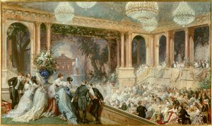 Dinner im Tuilerienpalast von Napoleon III. Eine Empfang unter dem Zweiten Kaiserreich. Aquarell von Baron Henri Baron (1816-1885). 19. Jahrhundert. Compiegne, Nationalmuseum des Schlosses