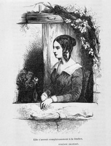Eugénie Grandet am Fenster - in „Eugénie Grandet“ von Balzac, ill. Henri Monnier, Originalausgabe von 1843 von Henri Bonaventure Monnier