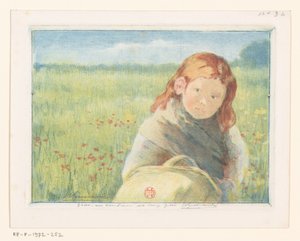 Mädchen mit Korb in einer Blumenwiese