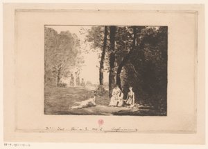 Musizierende Frauen unter einem Baum von Henri Charles Guérard (signed by artist)